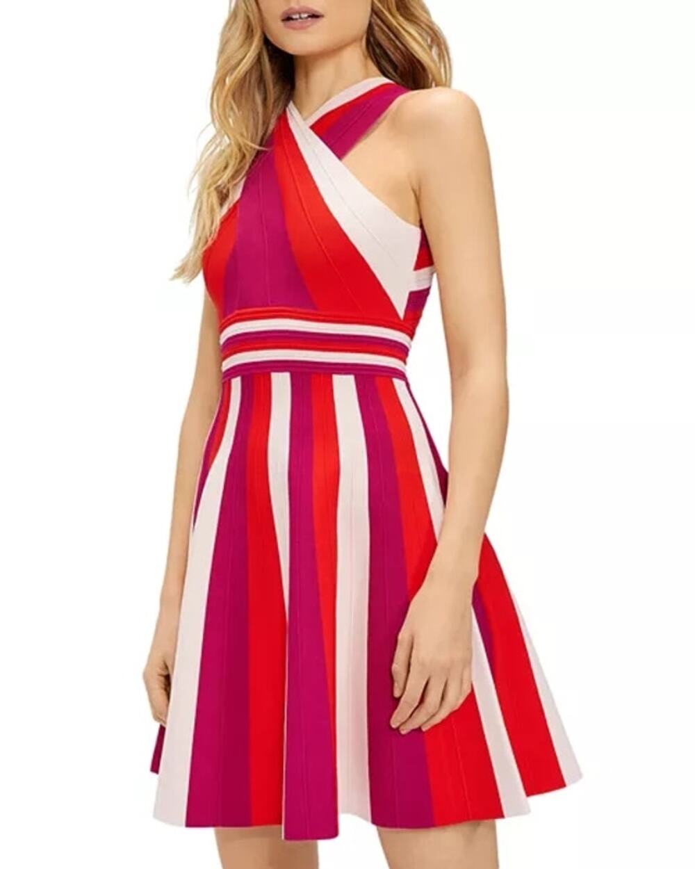 Ted Baker Womens Striped Knit Bandage Skater Dress 0 Colorful Preppy Resort